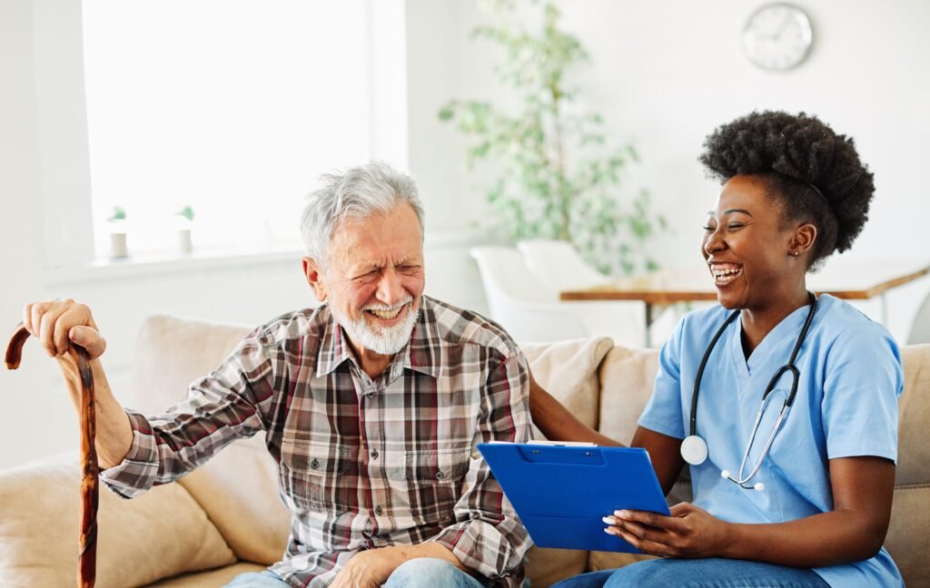 psw and patient laughing together