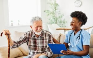 psw and patient laughing together